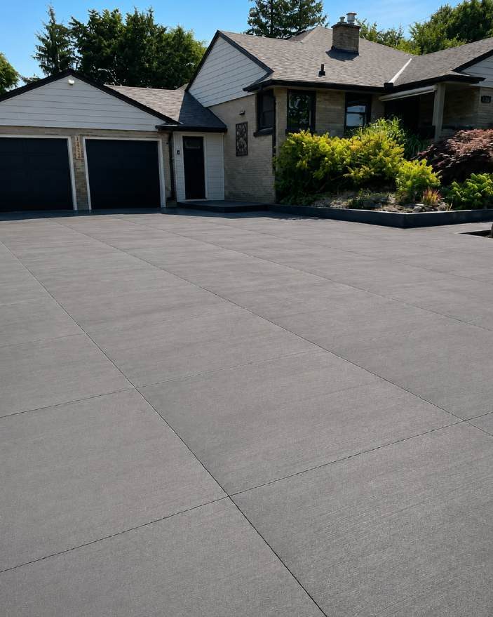 Broom-finish concrete driveway at a London bungalow